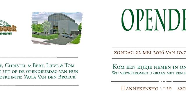 Nieuwe aula Begrafenissen Van den Broeck op Hannekenshoek : opendeur zondag 22/5