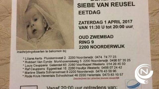 Noorderwijkse baby Siebe overlijdt voor geplande benefiet