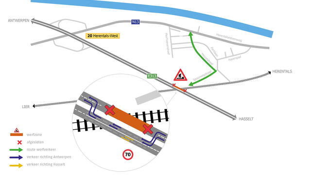 Vernieuwing brug E313 over spoorlijn in Grobbendonk start op 21 maart