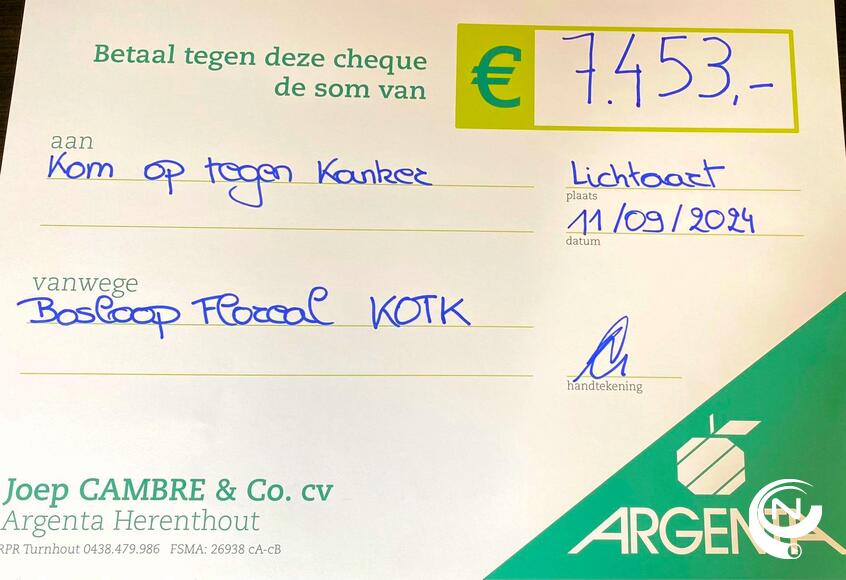 14e Bosloop Floreal denderend succes : cheque voor KOTK €7.453