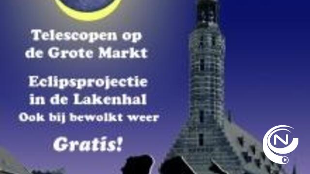 Zonsverduistering te zien door telescopen op Grote Markt in Herentals 