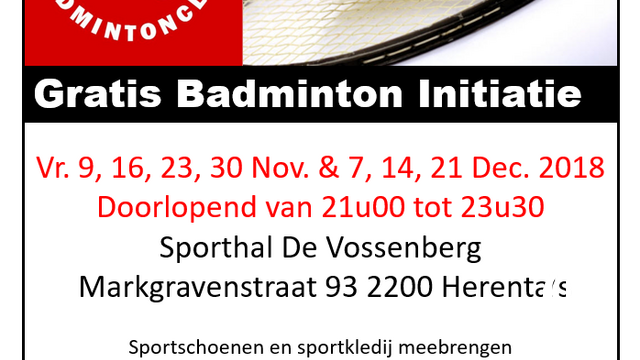  Herentalse Badmintonclub nu ook op woensdag én vrijdag in De Vossenberg