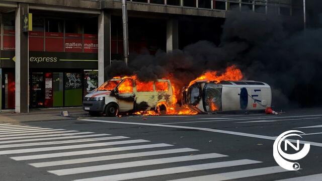 Protest gele hesjes in Brussel: sfeer is grimmig, politievoertuig in brand gestoken - vid