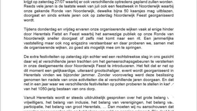 Gemeenschapsraad Noorderwijk zeer boos met 3e dag HFF: “Politiek : is Noorderwijk niet belangrijk genoeg? ”