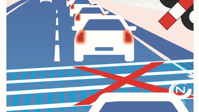 Nieuw 'blocking back'-verkeersbord waarschuwt voor blokkeren van spooroverweg in o.a. Lier, Nijlen en Herentals 