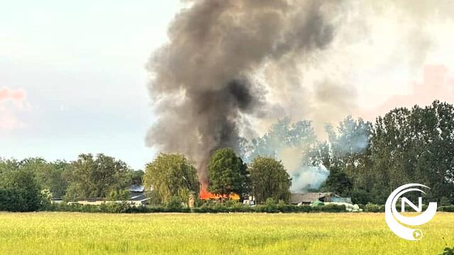 Hevige uitslaande brand bij boerderij vzw De Kemp met 250-tal schapen op Platbos Geel