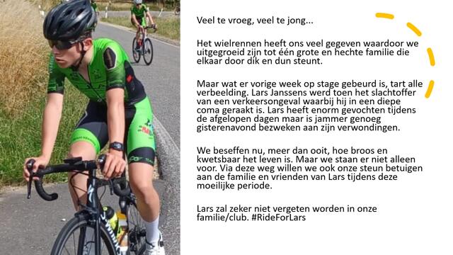 Jonge beloftevolle renner Lars Janssens (16) uit Merksplas overleden op stage na verkeersongeval