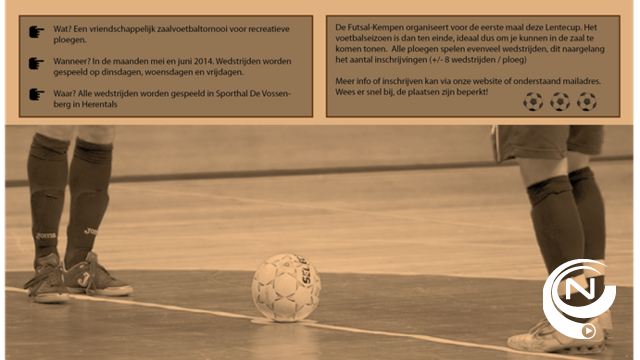 Futsal-Kempen zoekt  5 ploegen voor 1e Lentecup zaalvoetbal