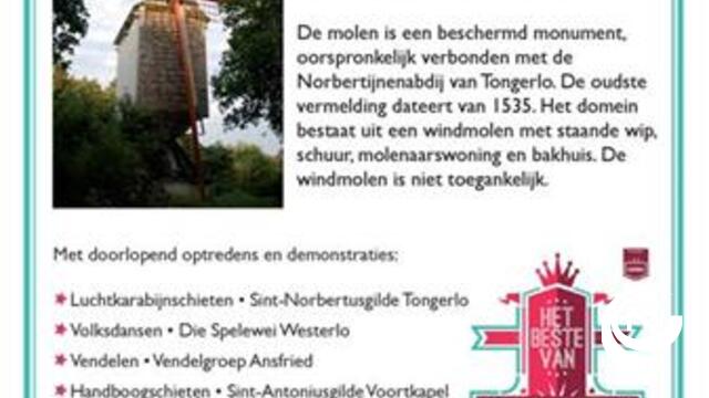 Open Monumentendag op zondag 8 september aan de Beddermolen in Tongerlo