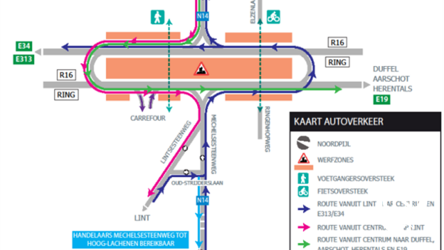 Ondertunneling kruispunt Ring (R16) en Mechelsesteenweg (N14) Lier : maandag start werken 