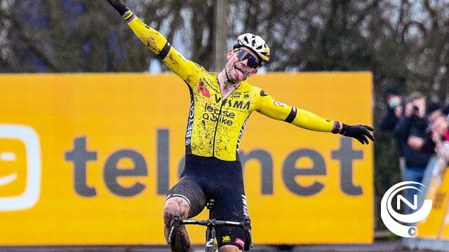 Wout van Aert moet zich flink in het zweet werken om Eli Iserbyt te kloppen in Gullegem