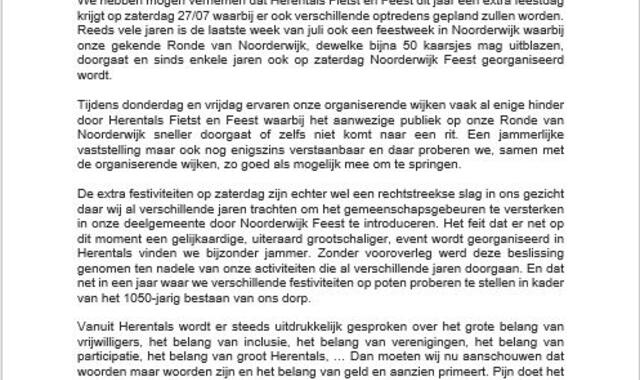 Gemeenschapsraad Open brief aan stad Herentals